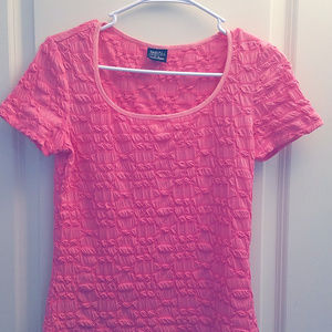 Tribal ruched pink/melon scoopneck stretch top